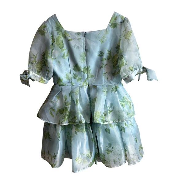 Jessakae Petal Dress XL Tiered Chiffon Floral Blue Green - Picture 8 of 14